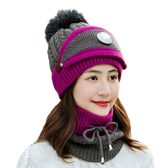 NUZYZ Women Autumn Winter Warm Knitted Beanie Cap Face Cover Neck Scarf Outdoor Set
