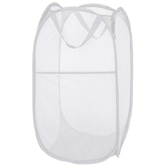 Larpur Pop up Mesh Laundry Hamper, Collapsible Clothes Basket, 75L, White