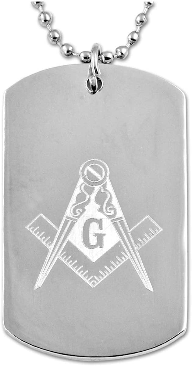 Square & Compass Dog Tag Masonic Necklace [Silver Finish][2'' Tall