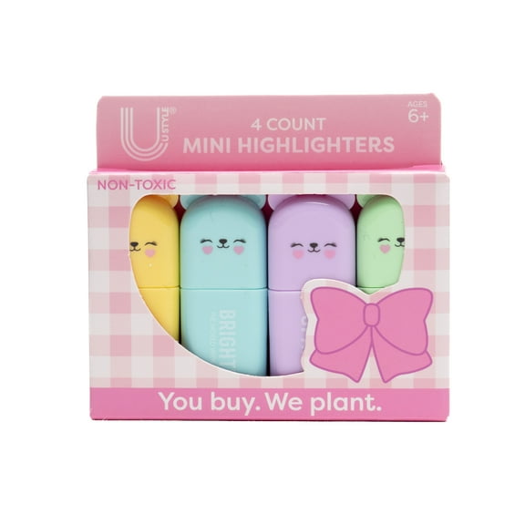 U Style Pastel Bear Mini Highlighters, 4 Pack