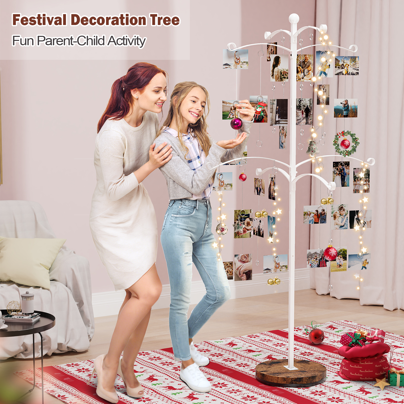 Sfugno Metal Photo Display Tree, 90 Clips Holder for 4x6, 5x7 Picture Frames Hanging & Gift Card Display, Versatile Home Decor for Family Collage Frame, White