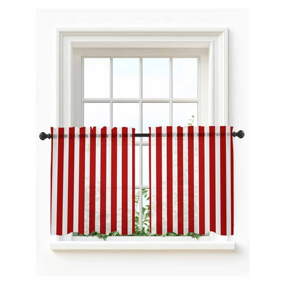 Red Striped Tier Curtains 36 Inch Length,Sheer Curtains for Bedroom Living Room Window Christmas Farmhouse Red White Stripes Rod Pocket Drapes Kitchen Curtains Small Half Window 27.5"x36" 2 Panels