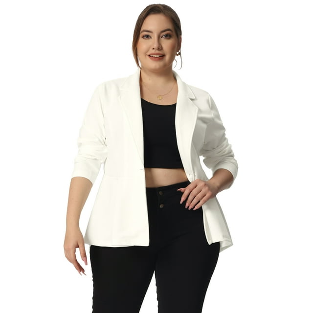 Blazer de talgrande pamujer con solacon muescas, dobladillo con volantes y péplum, paNavidad Blanco 5X