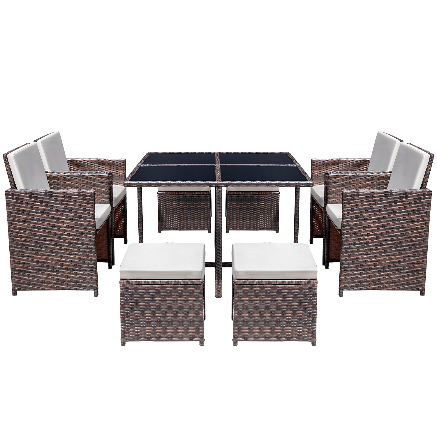 Lacoo 9 Pieces Patio Dining Sets Tempered Glass Table Cushioned Chairs with Ottoman 8 Seating Capacity, Beige - image 3 of 8