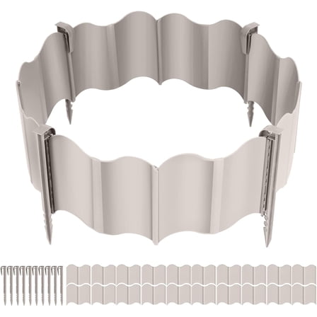 Garden Edging, 10.2ft Plastic Landscape Edging, No Dig Garden Border for Flower Bed, Lawn, Fence, Interlocking, Easy Installation, 20 PCS Plastic Edgings Boards, 10 Garden Edging Stakes (White)