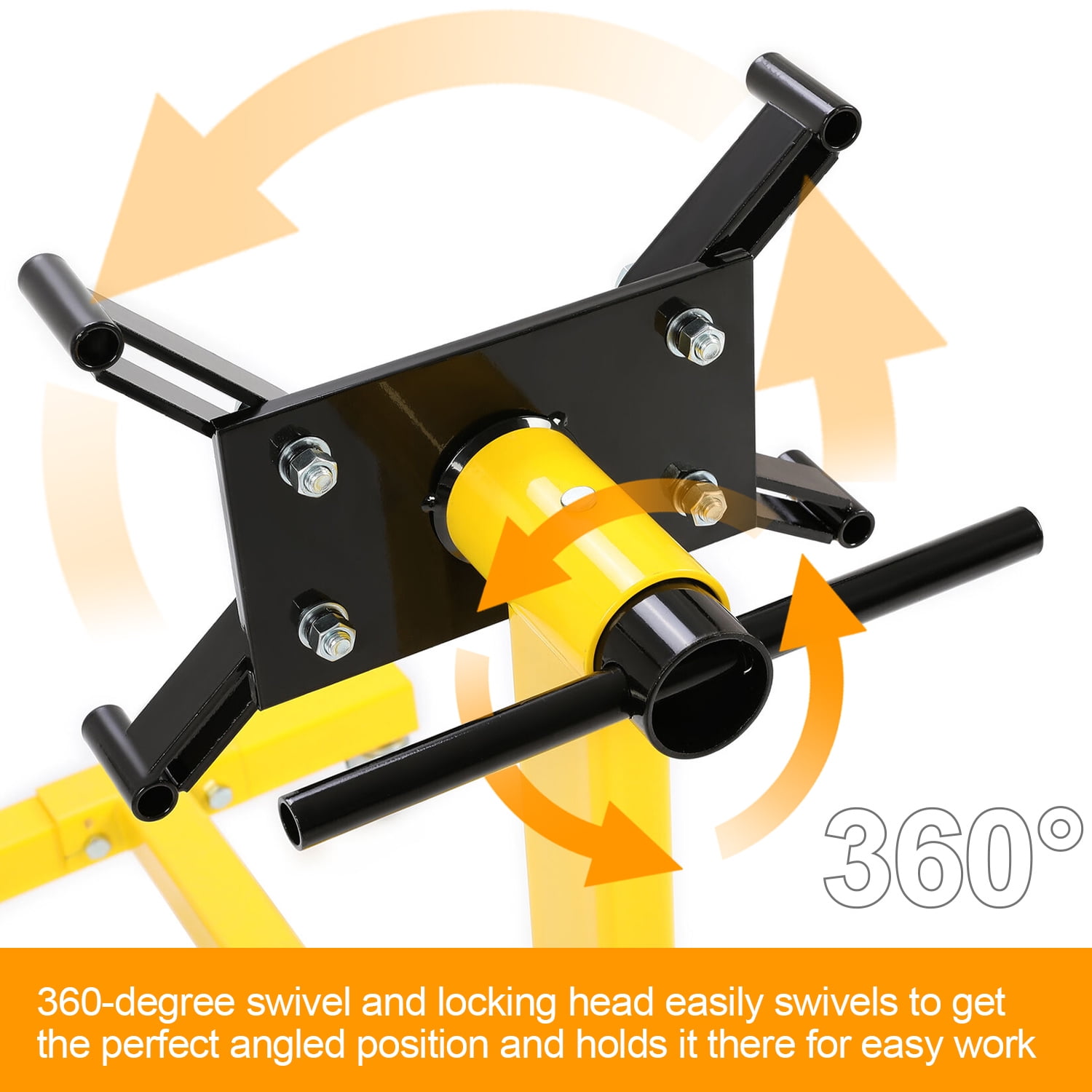 Kojem Rotating Engine Stand 1000 LBS Auto Truck Motor Hoist Dolly Mover Jack with Caster Wheels 360 Degree Rotating Head Caster Wheels Adjustable Arms Auto Repair Rebuild Jack - Yellow Finish