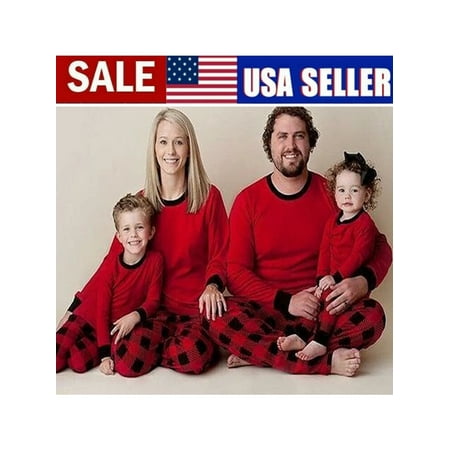 

WYTYJXCCYY Matching Family Pajamas Sets Christmas PJ s Red Long Sleeve Tee and Plaid Pants Loungewear