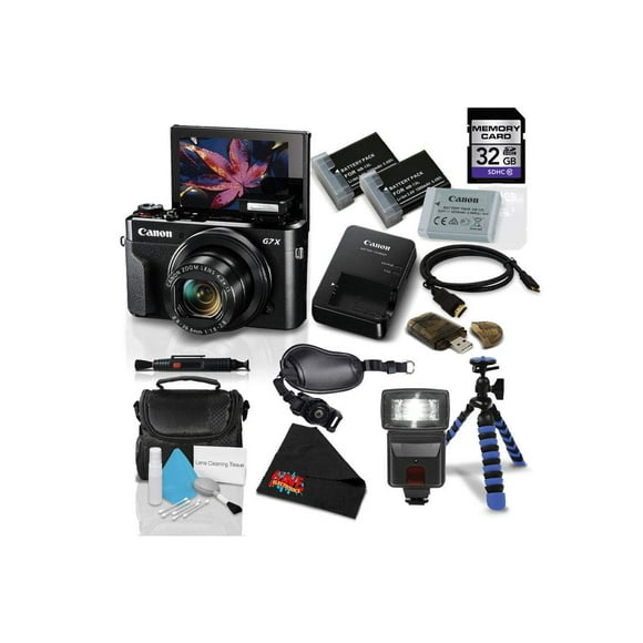 Canon PowerShot G7 X Mark II Digital Camera 1066C001 (International Model) + NB-13L Replacement Lithium Ion Battery + 32GB SDHC Class 10 Memory Card + Flexible Tripod with Gripping Rubber Legs Bundle