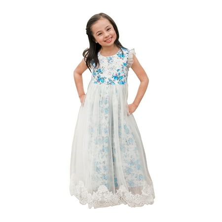 Just Couture Little S Blue White Fl Print Tulle Flower Just Couture Little S Blue White Fl Print Tulle Flower Dress