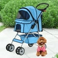 thumbnail image 2 of 4 Wheels Pet Stroller Foldable Dog Stroller Cat Stroller with Cup Holders& Storage Basket for Small Medium Dogs, Blue, 2 of 9