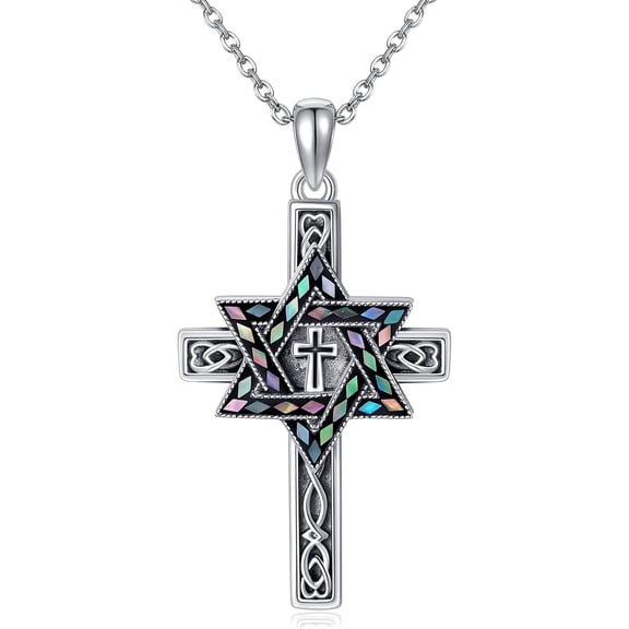 Star of David Cross Necklace Sterling Silver Celtic Cross Pendant Necklace Religious Jewelry Gifts for Women Men
