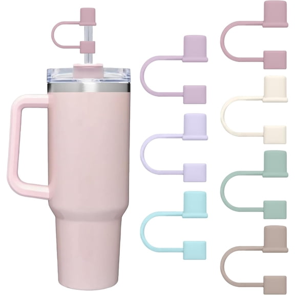 7Pcs Straw Cover Cap for Stanley Cup,Simple 10mm(0.4inch) Silicone Straw Toppers for Stanley 40&30oz Tumbler Accessories-Multicolor
