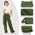 thumbnail image 4 of Rolanko Girls Cargo Pants Wide Leg Loose Cargo Trousers with Pockets Streetwear Kids Pants 4-15 Years, 4 of 7