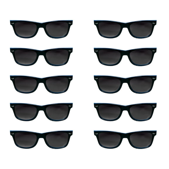 Monaco Sunglasses Set of 10, Bulk Pack - Reusable, Perfect for Party, Beach, Pool, Outdoor Events - Black Blue