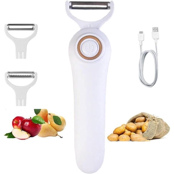 Potato Peelers Electric Potato Peeler for kitchen 3 blades vegetable peeler for Carrot Cucumber cactus USB rechargeable fruit peeler for Apple orange citrus mango lemon kiwi citrus safe white