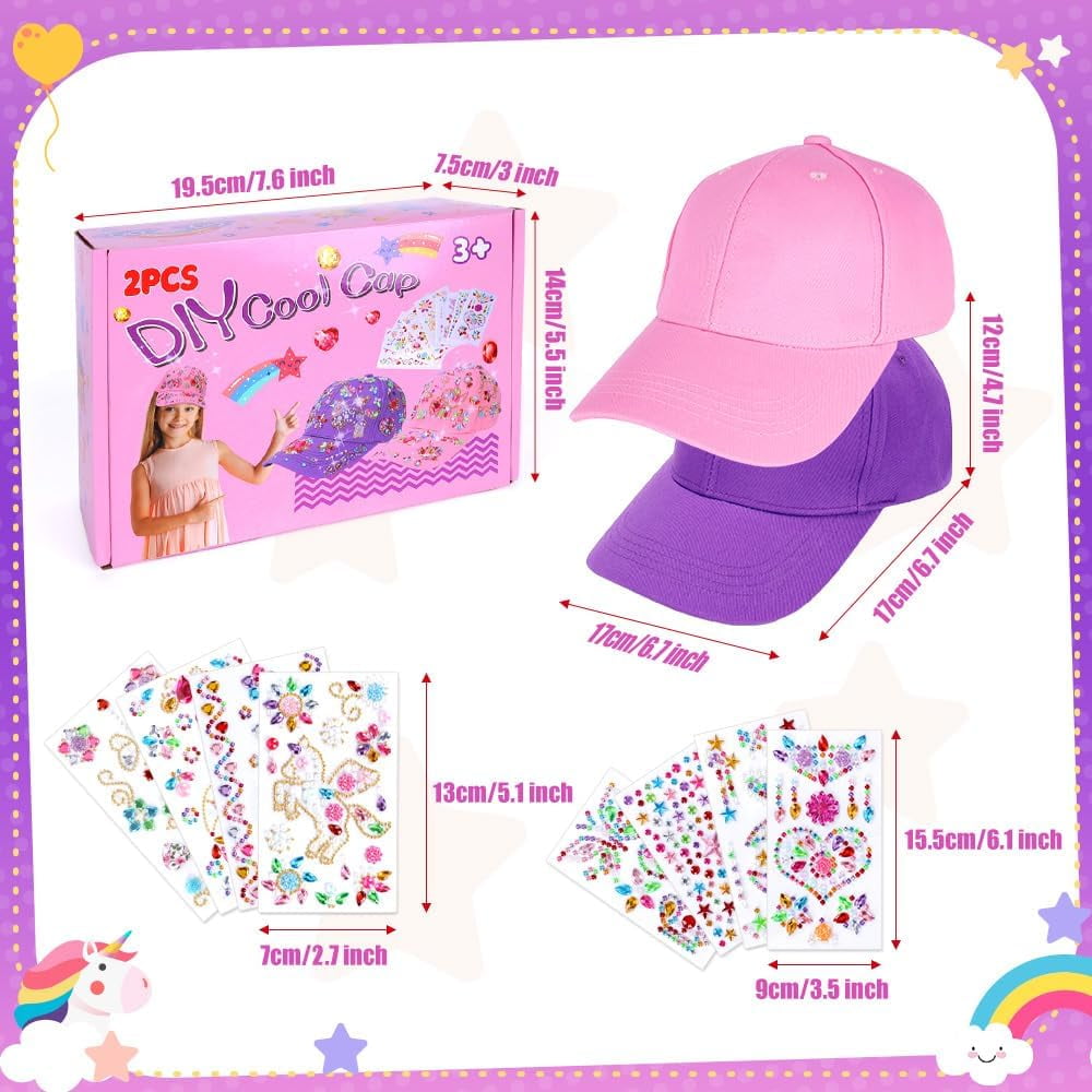 6 7 8 9 10 11 Year Old Girls Gifts, Arts and Crafts for Kids Age 4-12 Girl Stickers Baseball Caps Toys for 3 4 5 Year Old Birthday Presents for Kid Teenager Craft Kits Glitter Gem Sun Hat