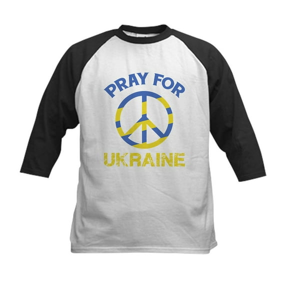 CafePress - Pray For Ukraine Peace Sign Baseball Jersey - Kids Cotton Baseball Jersey, 3/4 Sleeve Shirt