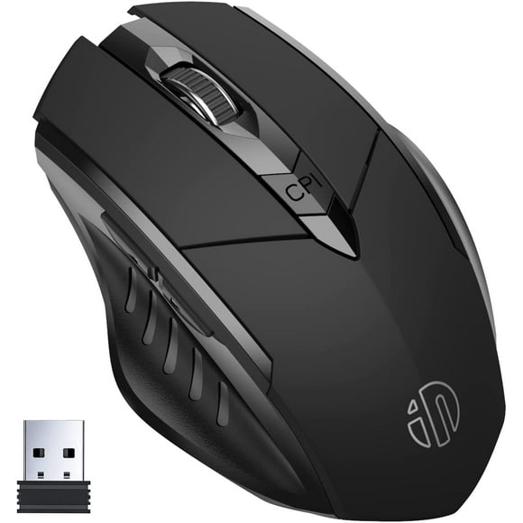 Wireless Mouse, 2.4G Rechargeable Wireless Ergonomic Optical Mouse with USB Nano Receiver for Laptop PC MacBook ChromeBook, 6 Buttons, Black