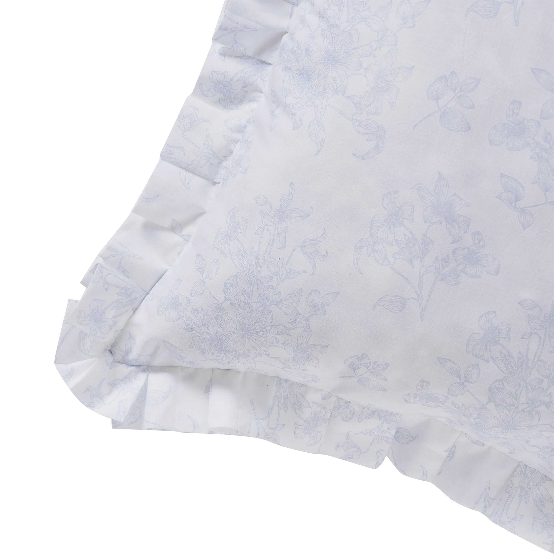 My Texas House 18 in x 18 in White/Blue Floral Toile Pleated Decorative Pillow