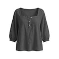 thumbnail image 6 of Miluxas Womens Long Sleeve Blouses Summer Cotton Linen Square Neck Tunic Shirts Button Up Loose Fit Business Casual Blouse Vacation Outfits Gray, 6 of 7