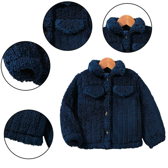 Esaierr Kids Baby Winter Fleece Jacket for Girls，Autumn Winter Warm Outwear Toddler Cute Button Lapel Thickened Warm Jacket Coat for 4-7Y