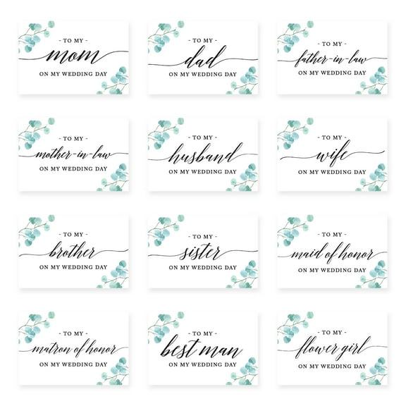 Koyal Wholesale Wedding Day Gift Cards Set with Envelopes Set of 12, Eucalyptus Leaves