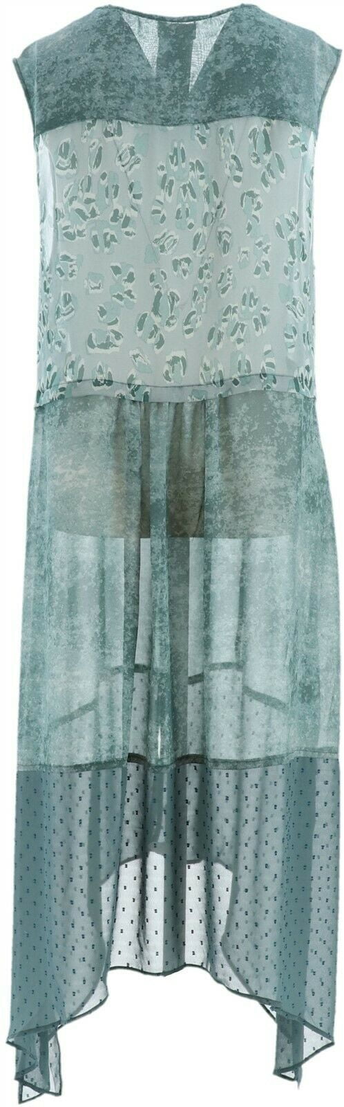 LOGO Lori Goldstein Patchwork Button Front Duster Vest Honey L NEW A307251