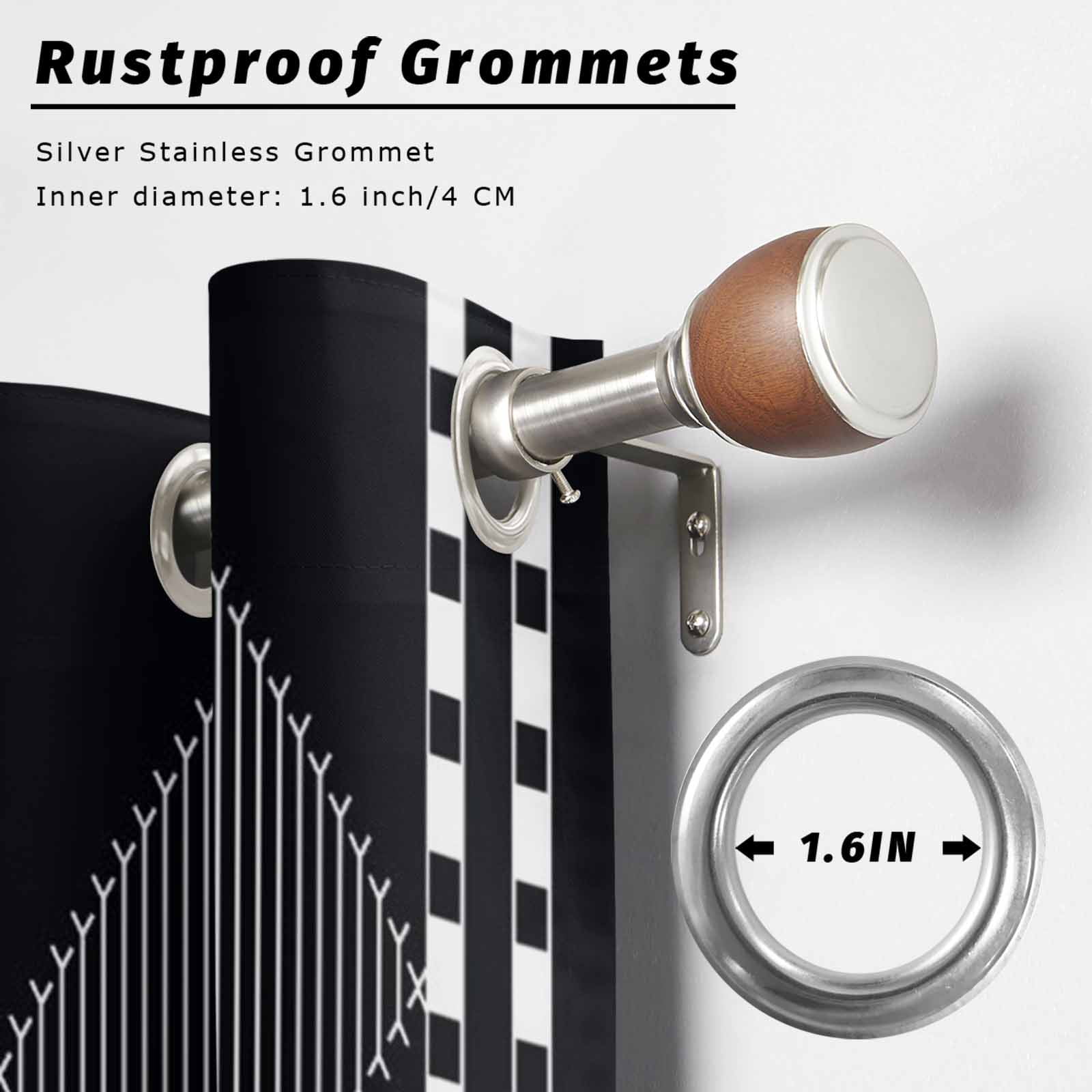 Modern White and Black Outdoor Curtains for Patio, Striped Diamonds Checkered Border Art Sunshade Privacy Drapes Grommet Waterproof Outside Curtains for Porch/Cabana/Balcony 54"x 108", 1 Panel