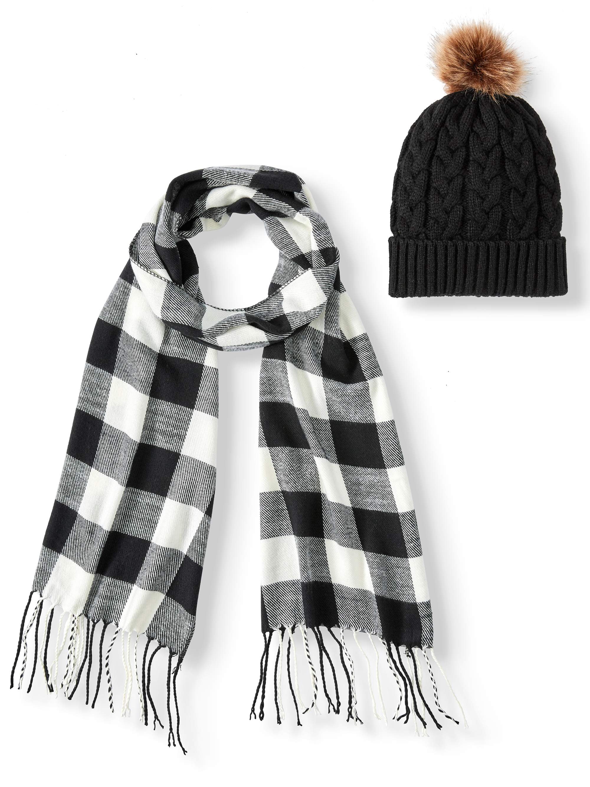 Hat and Scarf Plaid Black & White