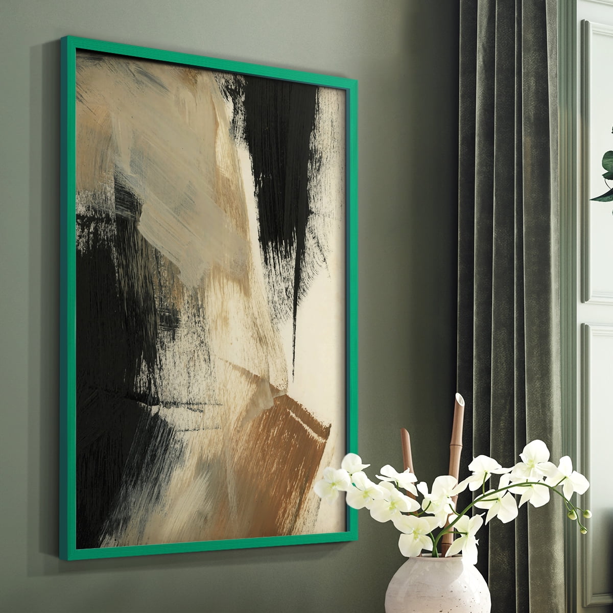 Baked Paintstrokes V Framed Print in Green Solid Wood Framed Print No Nail Hanging