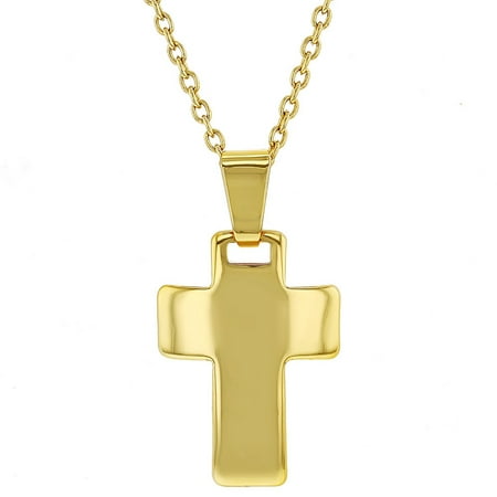 18k Gold Plated Plain Small Pendant Cross Necklace for Kids 16 ...