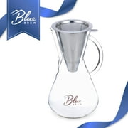 BLUE BREW 15oz Pour Over Coffee Brewer - Coffee Maker Carafe (440ml) w/ Permanent Filter, Paperless (BB1011)