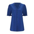 thumbnail image 7 of Pincandy Fashion Women's Summer-Neck Short Sleeve Lace Solid Casual T-shirt Blouse Dressy Casual Henley V-Neck Summer Tops Pleated T-Shirts Loose Fit Tunic Blouses,Blue,4XL, 7 of 7