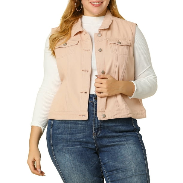 Unique Bargains Women's Plus Size Chest Pockets Single Breasted Denim