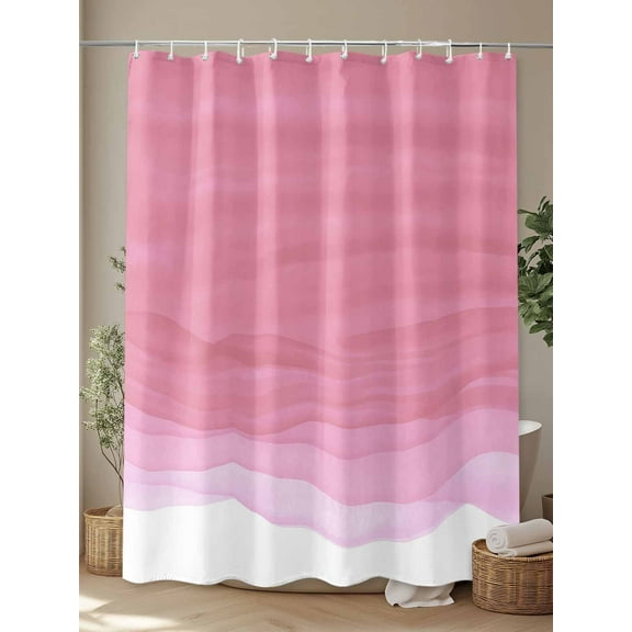 Shower Curtain, Pink Gradient Stripe Waterproof Shower Curtain Set with Hooks for Bathroom Showers,Stalls and Bathtubs,72x72In Modern Ombre Geometric Wave