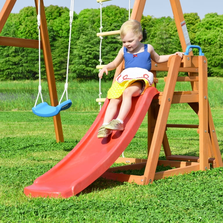 Triple Tree 3 In 1 Wooden Outdoor Swing Playset for Toddlers, Blue