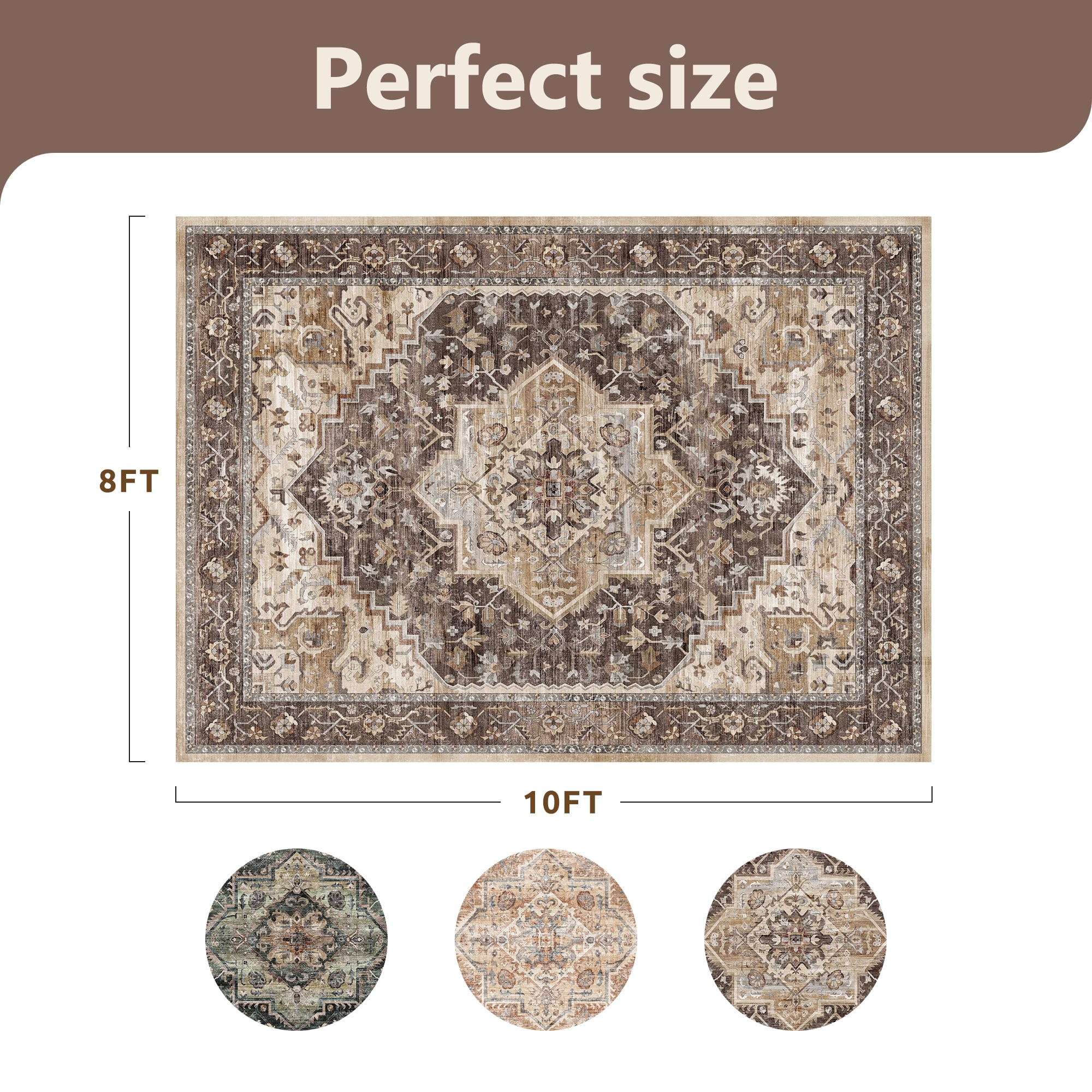 SIXHOME 8'x10' Eastern Classic Area Rug Washable Distressed Carpet Vintage Medallion Rugs for Living Room Bedroom Kitchen Dining Room Retro Neutral Home Decor Brown