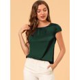thumbnail image 2 of Unique Bargains Blouse Soyeuse à Manches Courtes pour Femmes Col Rond Plissé Décontracté Élégant Haut Chemise Vert S, 2 of 6