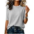 thumbnail image 2 of VBVC Women's Crewneck Half Sleeve T Shirt , Ladies' Lightweight Basic Tee , Stretchy Loose Fit Work Top For Women, S-2XL, 2 of 9
