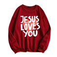 thumbnail image 5 of VBARHMQRT Chandails à Capuche Assortis pour Couples Chandails pour Femmes Décontractés à Manches Longues T-Shirts Graphiques Chandails Col Rond Chandails à Enfiler pour Femmes, 5 of 5
