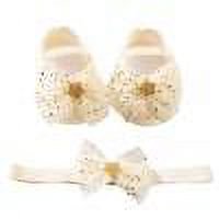 Baby Girls Net Yarn Bowknot Mary Jane Flats Shoes Soft Sole Infant Toddler First Walker Wedding Princess Dress Crib Shoes for Newborns Infants Babies and Toddlers With Headband