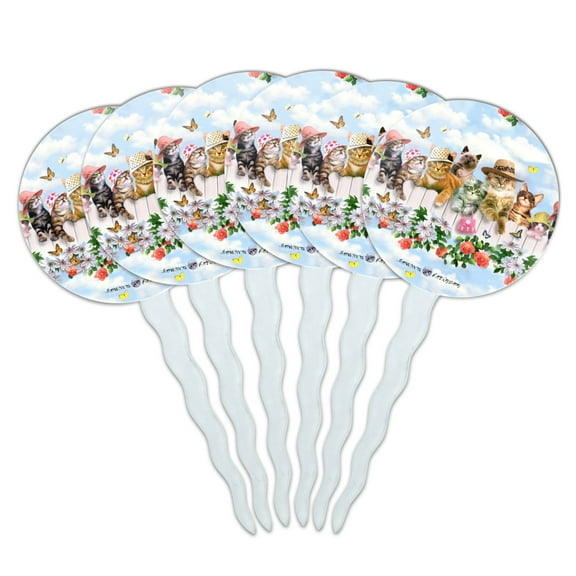 Cats in Hats Club Pattern Cupcake Picks Toppers Decoration Set of 6