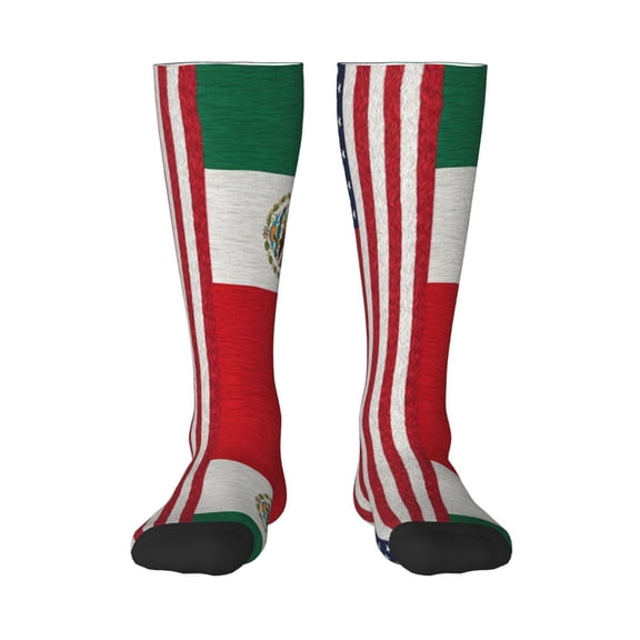 America Mexican Flag Knee High Socks for Women Long Leg Warmers Socks