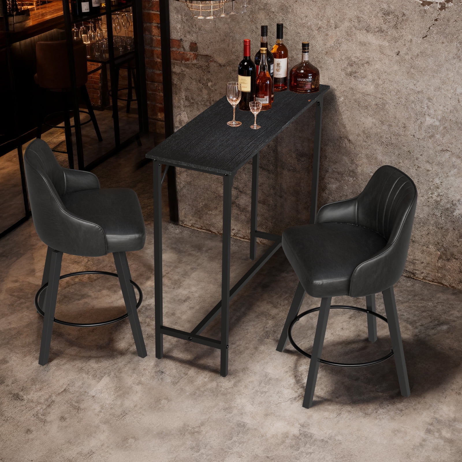 Bar Table High-Density MDF Top Heavy-Duty Iron Frame Pub Table with Adjustable Anti-Wobble Feet, Waterproof Scratch-Resistant for Home Bar Kitchen Dining Living Room