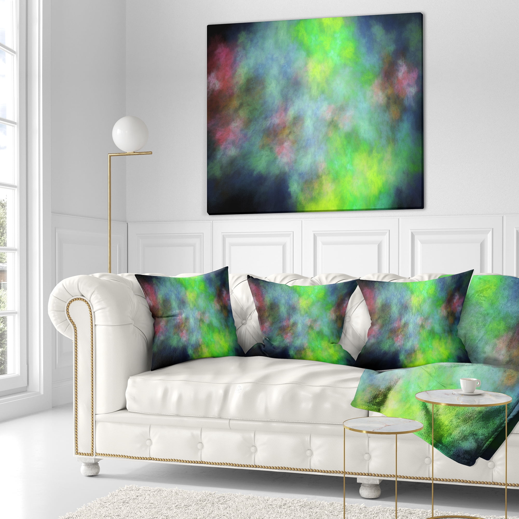 Designart Green Blue Sky with Stars - Abstract Throw Pillow - 16x16
