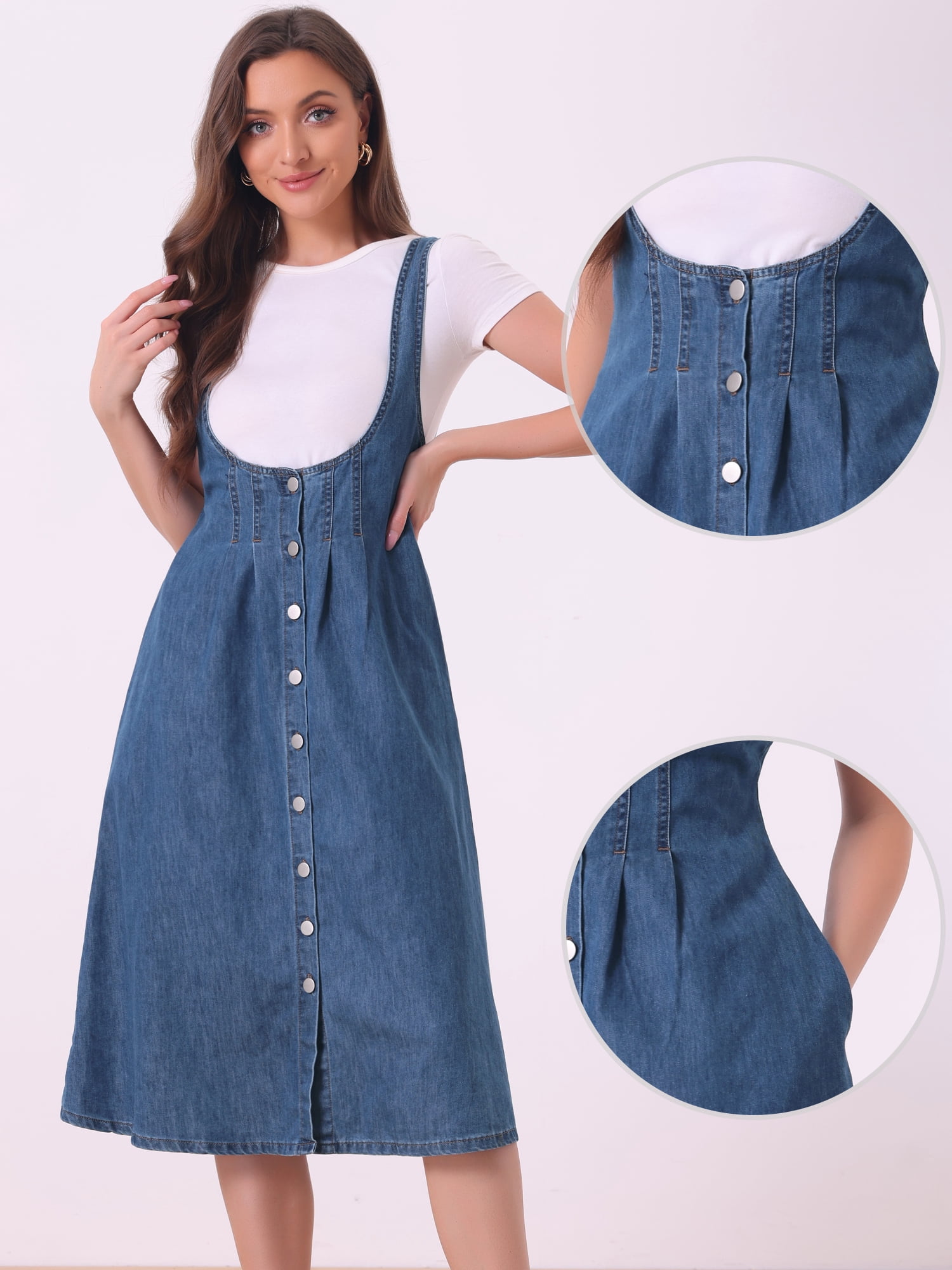 DARING DIVA Sleeveless Button Denim Overall Blouse M Blue