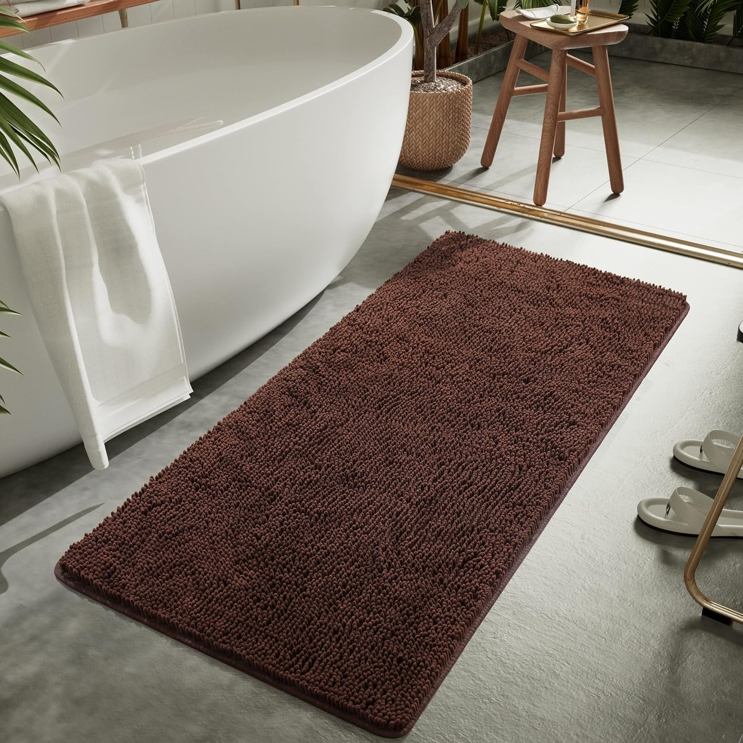 Softlife Luxury Soft Bathroom Non-Slip Rug Shaggy Bath Mat,24"x36",Coffee