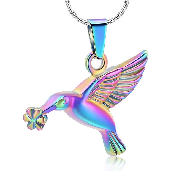 Hummingbird Cremation Jewelry Keepsake Stainless Steel Human Pet Urn Necklace for Ashes for Women Men Memorial Pendant