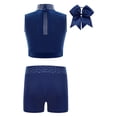 thumbnail image 2 of Miutii Kids Girls Tracksuit Sports Outfits Ballet Gymnastics Costume Athletic Crop Top with Shorts and Headwear Navy Blue 12, 2 of 4