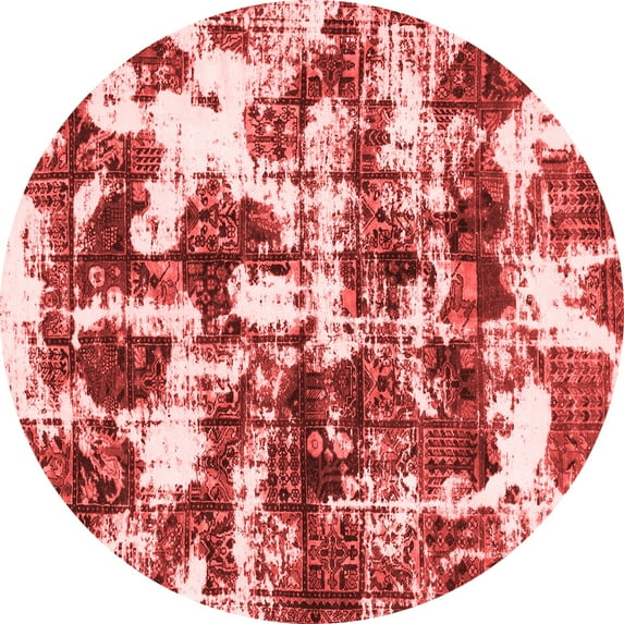 Ahgly Company Indoor Round Abstract Red Modern Area Rugs, 8' Round
